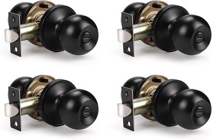 KNOBWELL 4 Pack Matte Black Privacy Door Knobs, Keyless Interior Bedroom Bathroom Door Knob with Lock