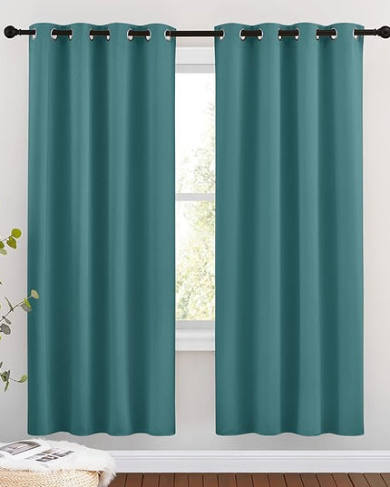 NICETOWN Insulated Curtains Blackout Draperies - Triple Weave Microfiber Home Thermal Insulated Solid Ring Top Blackout Curtains/Panels for Bedroom(Sea Teal, Set of 2, 46 x 72 Inch)