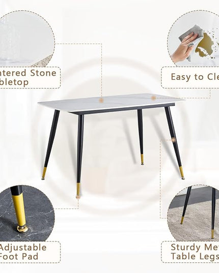 50'' Dining Table Set for 4, Dining Room Sets for 4, Sintered Stone Dining Table Chairs Set of 4, Easy to Assemble，Suitable for Small Spaces