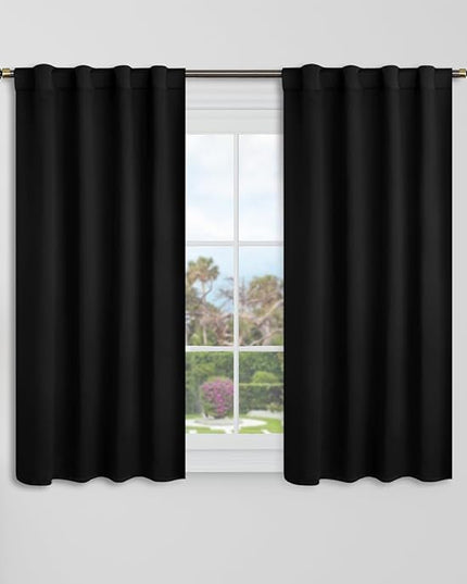 BGment Short Blackout Thermal Curtains for Windows - 34 x 45 Inch Curtains Noise Reducing Energy Efficiency Room Darkening Solid Rod Pocket and Back Tab Drapes for Bedroom, 2 Panels, Black