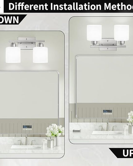 Brushed Nickel Bathroom Light, 2 Light Bathroom Vanity Light Brushed Nickel, Vanity Lamp with Milky White Frosted Glass Shades, E26 Socket