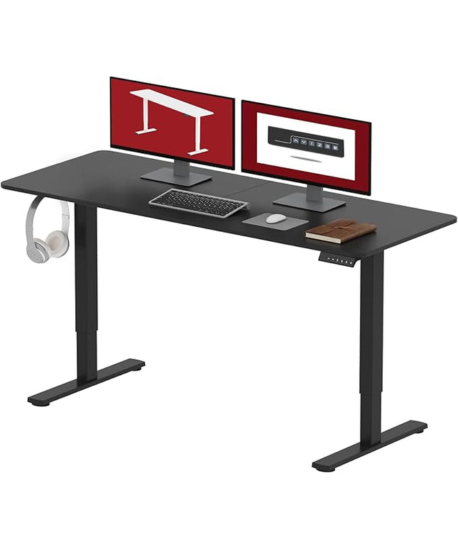 SANODESK Electric Standing Desk 63x24 Inch Height Adjustable Stand Up Desk Home Office Computer Workstation Sit Stand Home Office Desk with Splice Board (Black Frame + Black Top)