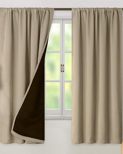 BGment 100% Blackout Curtains for Bedroom 72 Inch Length 2 Panels, Thermal Insulated Room Darkening Curtains Rod Pocket Soundproof Bedroom Living Room Window Curtains, Sand, Each 42 Inch Wide