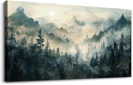 KELIYUAN Mountain View Canvas Wall Painting For Living Room Natural Landscape Painting Misty Forest Wall Decoration For Bedroom Home Decoration Modern Printed Artwork Can Be Hung Directly 20x40 In