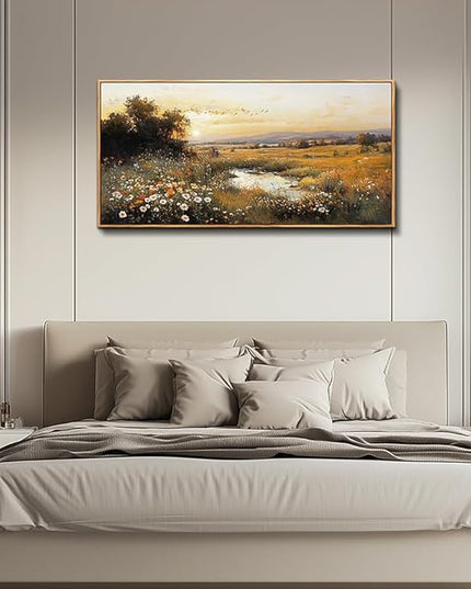 QIYILEXWART Large Wall Art For Living Room Canvas Wall Decor For Bedroom Office Decorations Prairie Puddle Landscape Painting Wall Pictures Modern Aesthetic Room Home Decor Artwork Wood Framed