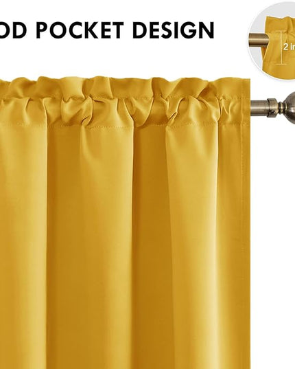 DWCN Yellow Room Darkening Blackout Curtains - Thermal Insulated Privacy Energy Saving Window Curtain Drapes 42 x 54 inch Length, Set of 2 Bedroom Living Room Curtains