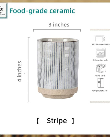 Stoneware Coffee Bar Utensil Holder Tea & Coffee Spoon & Stirrer Holder for Stir Stick Straw Teaspoon Holder Spoon Cup Small Utensil Jar (Blue Stripes)