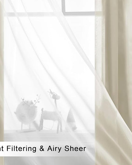 Hiasan Blackout Curtains with Sheer Overlay 84 Inches Long, Thermal Insulated Mix & Match Double Layer Window Curtains for Bedroom, Living Room, Nursery, 2 Panels Sewn with Tiebacks, Taupe, 52W X 84L