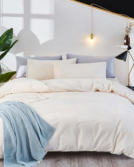 Houseri Bedding Set Queen White Velvet 3Pcs Fluffy Sherpa Comforter & Pillow Sham, Winter Spring Fall