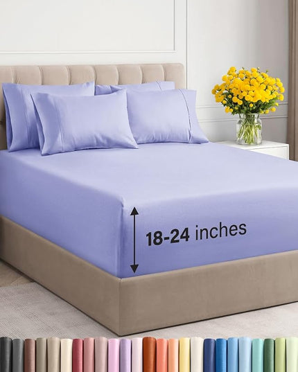 Extra Deep Full Sheet Set - 6 Piece Breathable & Cooling Sheets - Hotel Luxury Bed Sheets Set - Easy & Secure Fit - Soft, Wrinkle Free & Comfy Sheets Set - Lavender Sheet Set with Extra Deep Pockets