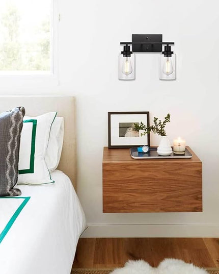 MELUCEE 2-Light Black Wall Sconce Industrial Vintage with Clear Glass Shade and Metal Base, Bathroom Vanity Lights Hallway Light Fixture Sconces Wall Lighting (Patent No.: US D963914 S)