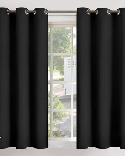 YoungsTex Black Blackout Curtains 45 Inches Long for Bedroom- Short Thermal Insulated Drapes with Grommet Darkening for Kitchen Bathroom Window, 2 Panels, 42 x 45 Inch