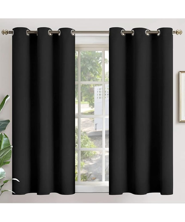 YoungsTex Blackout Curtains 54 Inches Length for Bedroom - Thermal Insulated with Grommet Short Room Darkening Window Drapes for Basement Office Camper Boy, 2 Panels, 42 x 54 Inch, Black
