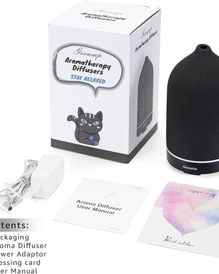 200ML Ceramic Essential Oil Diffuser - Ultrasonic Aromatherapy & Humidifier with 7-Color LED Lights, Auto Shut-Off, Black, 1H/3H/6H Timer | Scent for Home, Office, Yoga