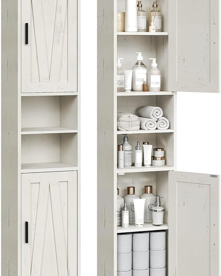 Tall Bathroom Cabinet with 2 Barn Doors, Farmhouse Storage Cabinet with Adjustable Shelves, Freestanding Bathroom Storage Organizer for Small Space, Kitchen, Bedroom, Cloud White