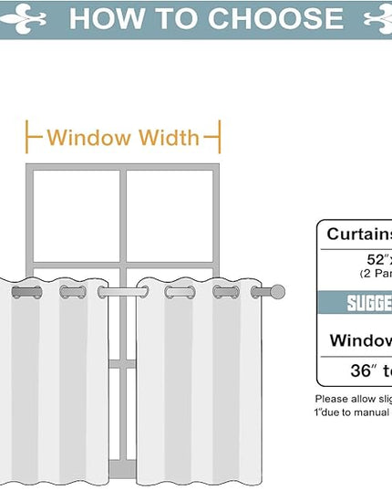 ChrisDowa Small Window Curtains for Kitchen and Bedroom - Grommet Short Thermal Insulated Room Darkening Curtains (2 Panels, Beige, 52 x 36 Inch)