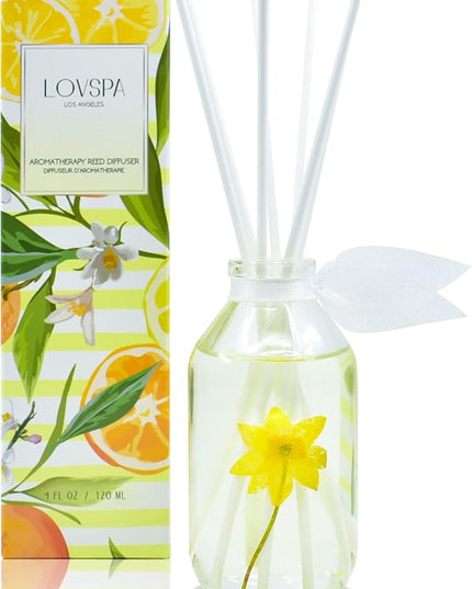 LOVSPA Reed Diffuser Set, Coastal Citrus Scented Oil Diffuser with Sticks, Home Fragrance Accessories for Bathroom Shelf Decor, Aroma Diffusers for Home or Office Desk, USA Made