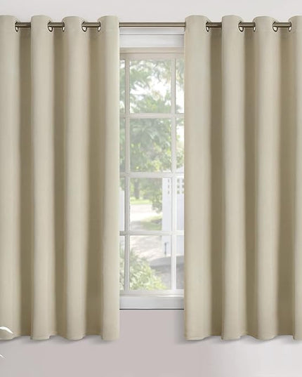 YoungsTex Beige Blackout Curtains for Bedroom 63 Inches Long - Room Darkening Drapes with Grommet for Living Room Office Country Thermal Insulated, 2 Panels, 52 x 63 Inch