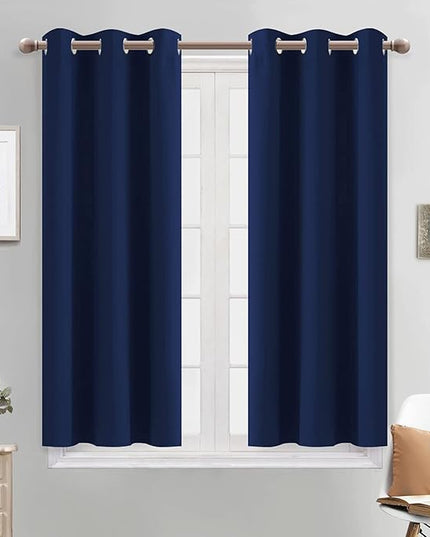 Yakamok Thermal Insulated Grommet Blackout Curtains for Bedroom, 45 Inch Length Light Blocking Blackout Drapes for Living Room, Navy Blue, 38W x 45L, 2 Panels