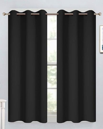 Yakamok Blackout Curtains for Bedroom - Grommet Thermal Insulated Room Darkening Curtains for Living Room, Set of 2 Panels (38 x 54Inch, Black)
