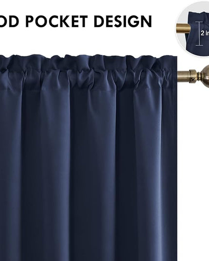 DWCN Navy Room Darkening Blackout Curtains - Thermal Insulated Privacy Energy Saving Window Curtain Drapes 52 x 54 inch Length, Set of 2 Bedroom Living Room Curtains