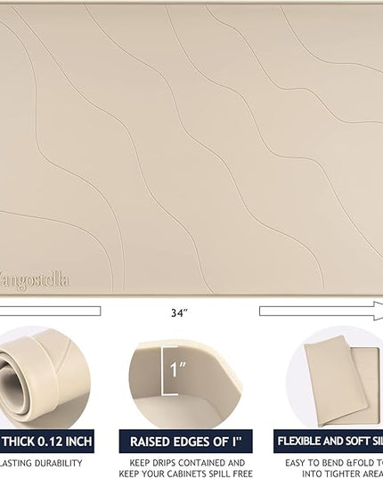 Heavy Duty Silicone Under Sink Mat for Kitchen&Bathroom 25" x 19",Waterproof Under Sink Rubber Mat Drip Tray, Raised Edge Under Sink Liner,Prevent Drips, Leaks, Spills,Beige