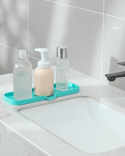 Silicone Bathroom Soap Dishes with Drain Spout-Bathroom and Kitchen Sink Organizer,Sponge Holder,Dish Soap Tray,Perfect for Dispenser,Scrubber,Bottle,Cup on Sink or Counter-Mint 12"×4"