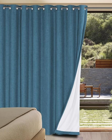 H.VERSAILTEX Linen Blackout Curtains Durable Thick Textured Linen Look 100% Blackout Patio Door Curtain Anti Rust Grommet Extra Wide Sliding Door Curtain Panel, Blue Sapphire, W100 x L108 inch