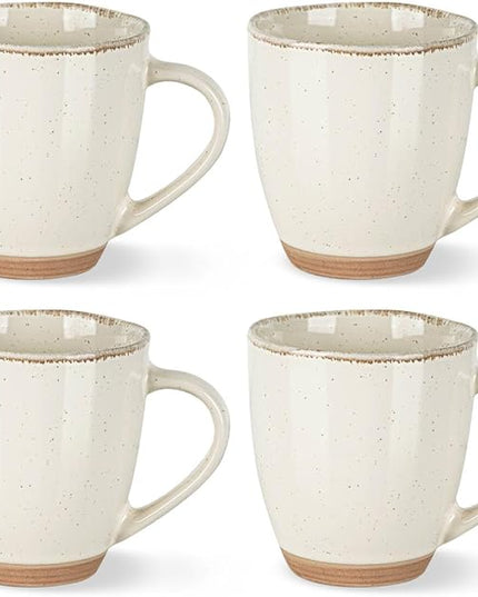 AmorArc 12oz Ceramic Coffee Mugs set of 4, Stylish Coffee Mugs with Rustic Terracotta Underside for Latte/Cappuccino/Milk/Cocoa, Dishwasher&Microwave Safe, Light Beige