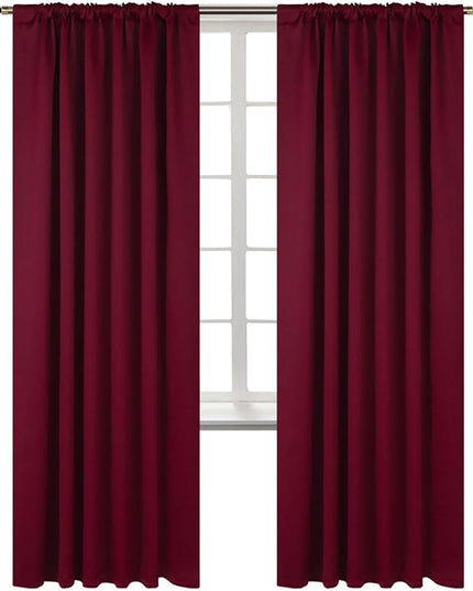 BGment Rod Pocket and Back Tab Blackout Curtains for Bedroom - Christmas Thermal Insulated Room Darkening Curtains for Living Room, 2 Window Curtain Panels (52 x 84 Inch, Burgundy Red)