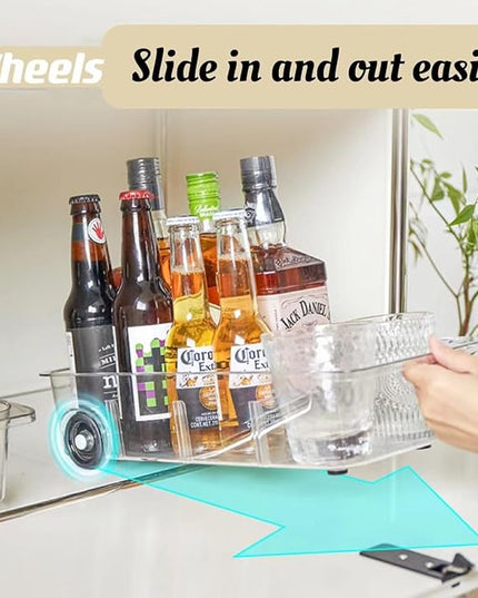 Attelite RollOut Refrigerator Drawer Organizer and Storage Clear Design with Dividers, Fridge Organizer on Wheels, Upgrade Thick Plastic Pantry Storage Bins, Kitchen Organization 2 Set