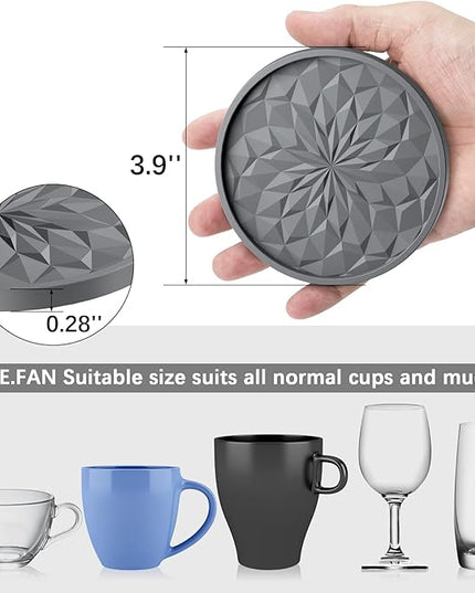 ME.FAN Silicone Coasters with Holder,[6 Pack] Drinking Coasters - Cup Mat for Hot or Cold Drinks, Thickened, Non-Slip, Non-stick,Deep Tray Dusty Rose