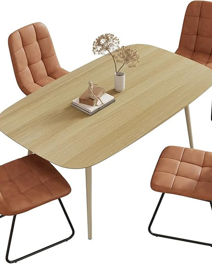 55.1'' Dining Table Set for 4,Modern Wood Dining Table,Leather Dining Chairs 4,Table and Chairs Set of 4,Ideal for Kitchen Dining Room (Cat Scratch Table + 4 U-Shaped Brown Chairs, 55.1")