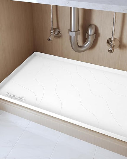 Heavy Duty Silicone Under Sink Mats for Kitchen Waterproof 31" x 22", Extra Thick Under Sink Rubber Mat Drip Tray, Raised Edge Under Sink Liner,Prevent Drips, Leaks, Spills,White