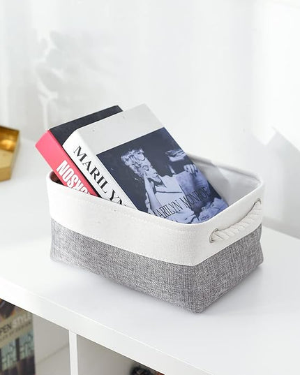TheWarmHome Organization and Storage Basket for Shelves - 12x8x5.2 inch 1 Pack Fabric Storage Cubes, Collapsible Storage Bins for Closet Organizer Gift Cloth Toy (White & Grey)