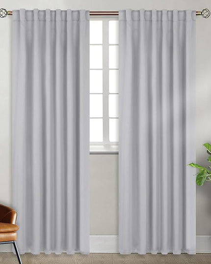 BGment Rod Pocket and Back Tab Blackout Curtains for Bedroom - Thermal Insulated Room Darkening Curtains for Living Room, 2 Window Curtain Panels (52 x 90 inch, Light Grey)