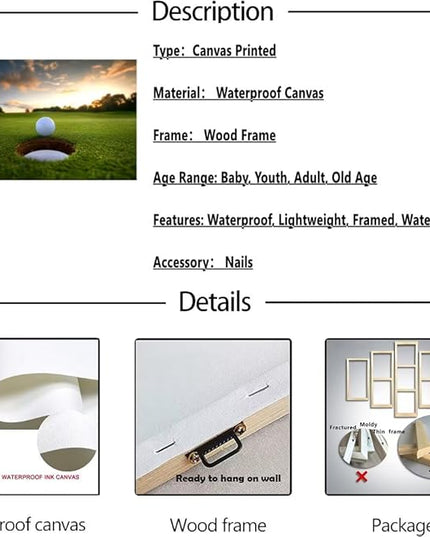 chenchenArt Golf Wall Art for Living Room Bedroom Home Decorations Golf Ball Picture Poster Canvas Prints Modern Artwork Framed Ready to Hang(24''H x 36''W)