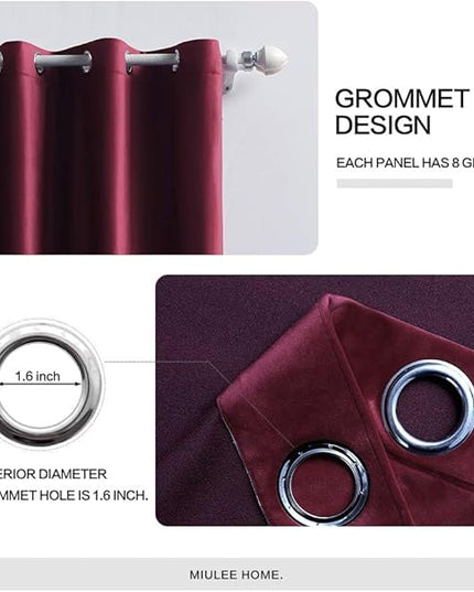 MIULEE Christmas Burgundy Velvet Curtains Solid Soft Red Blackout Curtain Grommet Top Thermal Soundproof Room Darkening Curtains/Drapes/Panels for Living Room Bedroom 52 x 72 Inch 2 Panels