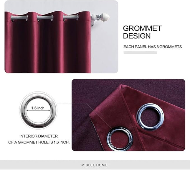MIULEE Christmas Burgundy Velvet Curtains Solid Soft Red Blackout Curtains Grommet Thermal Soundproof Room Darkening Long Black Out Drapes for Living Room Bedroom 52 x 96 Inch Length 2 Panels