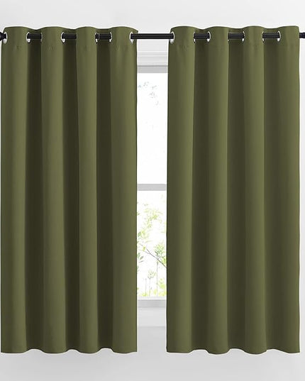 NICETOWN Blackout Olive Green Curtains 63 inches Long, Functional Blackout Window Treatments Thermal Drapes Privacy Assured for Bedroom, 2 Panels, W52 x L63