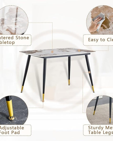 Small Dining Table Set for 4, 50'' Sintered Stone Dining Table with 4 Chairs, Easy to Assemble, Suitable for Small Spaces