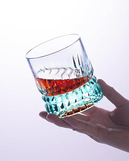 KAMMAK Crystal Whiskey Glasses Set, 7.8 oz (230 ml) Hand Blown Old Fashioned Tumbler, Thick Base Colored Glass with Delicate Rim & Seamless Design for Scotch, Bourbon, Cocktails, Aqua Green