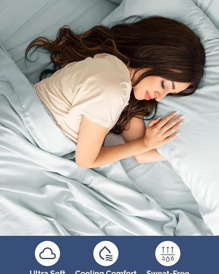 Extra Deep Cal King Sheet Set - 6 Piece Breathable and Cooling Sheets - Hotel Luxury Bed Sheets Set - Easy Fit - Soft, Wrinkle Free and Comfy Sheets Set - Ice Blue Sheet Set with Extra Deep Pockets