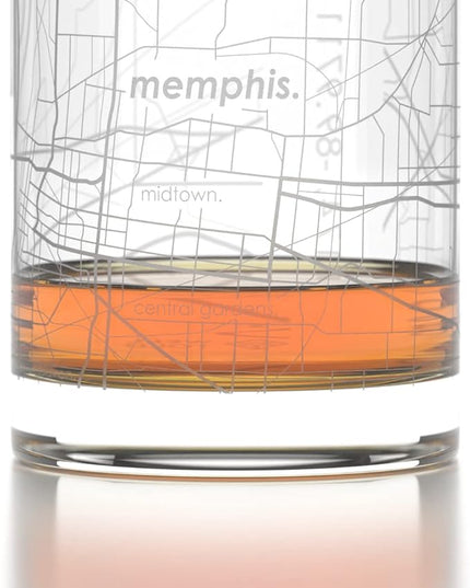 Well Told Engraved Memphis Tennessee Map Rocks Glass, Old Fashioned Whiskey Glass (11 oz, Clear) Etched Whiskey Glass, Gifts For Whiskey Lovers
