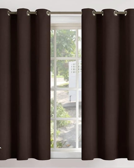 YoungsTex Brown Blackout Curtains 45 Inch Length for Window - Short Thermal Insulated Drapes with Grommet Chocolate Room Darkening for Kitchen Bedroom, 2 Panels, 42 x 45 Inch
