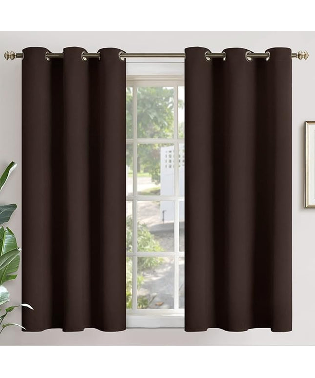 YoungsTex Brown Blackout Curtains 45 Inch Length for Window - Short Thermal Insulated Drapes with Grommet Chocolate Room Darkening for Kitchen Bedroom, 2 Panels, 42 x 45 Inch