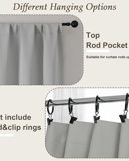 Gwine Blackout Curtains for Bedroom 45 Inch Length, Thermal Insulated Room Darkening Short Curtains, Rod Pocket Drapes for Bathroom Basement Patio Cabinet, Each 40" Wx45 L, Silver Grey