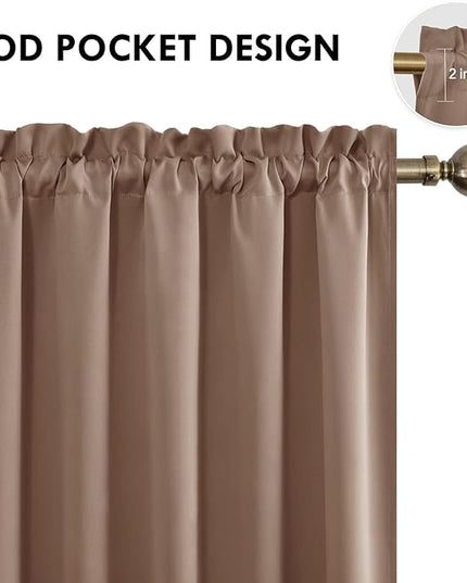 DWCN Blackout Curtains for Bedroom – Rod Pocket Thermal Insulated Noise Reducing Noise Reducing Drapes for Living Room, W 60 x L 63 Inch, 2 Panels, Khaki