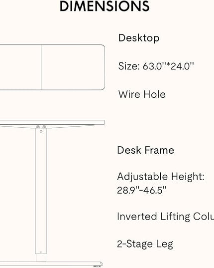 SANODESK Electric Standing Desk 63x24 Inch Height Adjustable Stand Up Desk Home Office Computer Workstation Sit Stand Home Office Desk with Splice Board (White Frame + White Top)