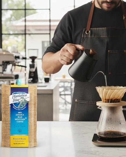 Plantation Blue 100% Blue Mountain Coffee from Jamaica, Medium Roasted Whole Beans (12oz)